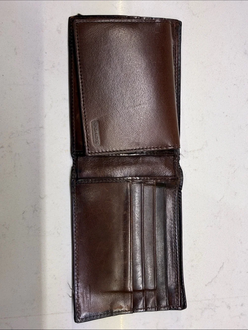 Coach Brown Leather Money Clip Wallet - Dark Brown Finish